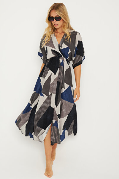 Cool & Sexy Dámské dvouřadé midi šaty s antracitovým vzorem - HT108