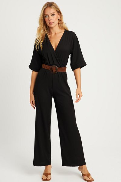 Cool & Sexy Salopetă neagră pentru damă, cu curea și curea - XL2009