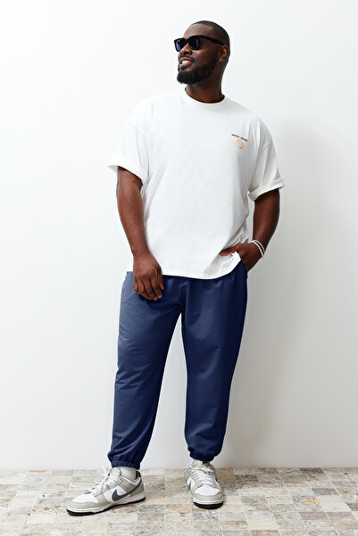Trendyol Collection Pantaloni de trening bărbați Indigo oversize, confortabili, 100% bumbac TMNSS24AJ00001
