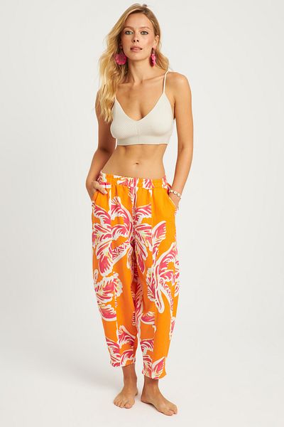 Cool & Sexy Leinen K1253 - Orange gemusterte Baggy-Hose für Damen