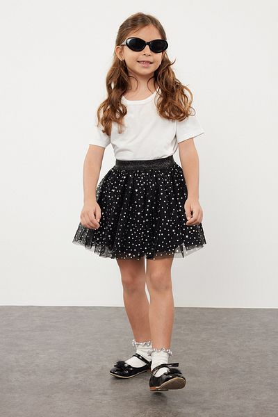 TRENDYOLKIDS Černá dámská dětská tutu minisukně s hvězdným vzorem a elastickým pasem TKDSS24ET00001