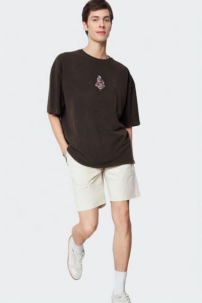 Trendyol Collection Snake Printed Brown Oversize Βαμβακερό T-Shirt - Pale Effect TMNSS23TS00342