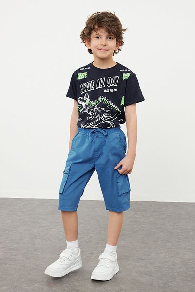 TRENDYOLKIDS Πλεκτό σορτς Indigo Boy - με Cargo Pocket και ελαστική μέση TKDSS24SR00002