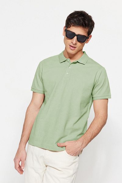 Trendyol Collection Mint Slim/Narrow Cut Collar Striped Basic 100% bavlna Polo límec T-Shirt Tmnss20Po0009