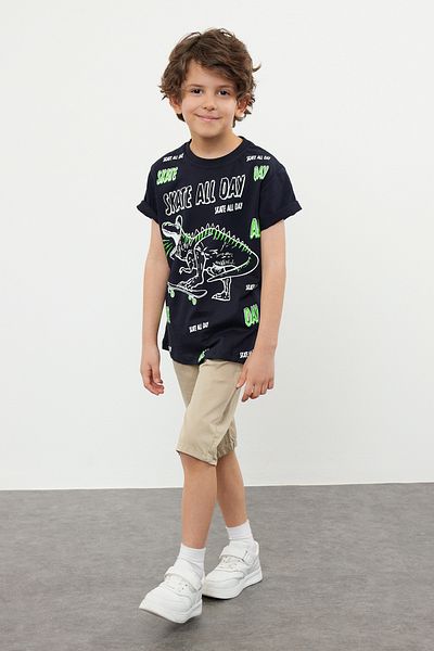 TRENDYOLKIDS Πλεκτό μπλουζάκι για αγόρι - Ναυτικό, εμπριμέ, TKDSS24TS00026