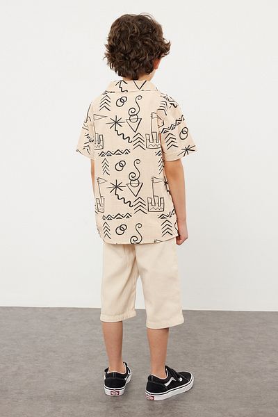 TRENDYOLKIDS Μπεζ Χρώμα Αγόρι Παντελόνι Παντελόνι Τζιν με μοτίβο 100% βαμβακερό TKDSS24AU00002