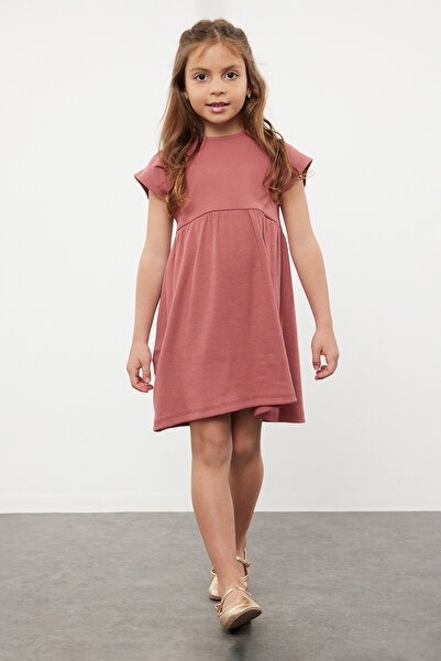 TRENDYOLKIDS Girl's Dried Rose Frilly Knitted Dress - TKDSS24EL00009