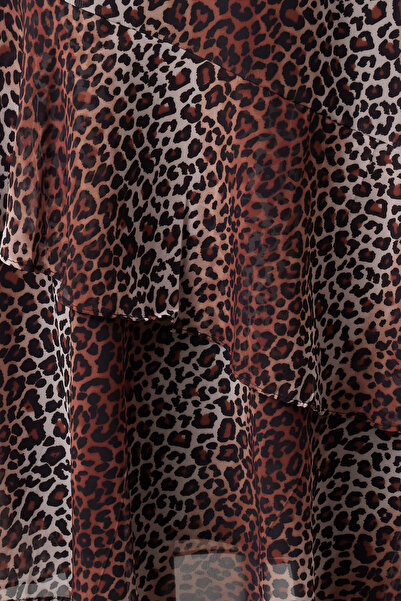 Trendyol Modest Brown Animal Leopard Pattern Lined Woven Skirt Tctaw24Ee00020