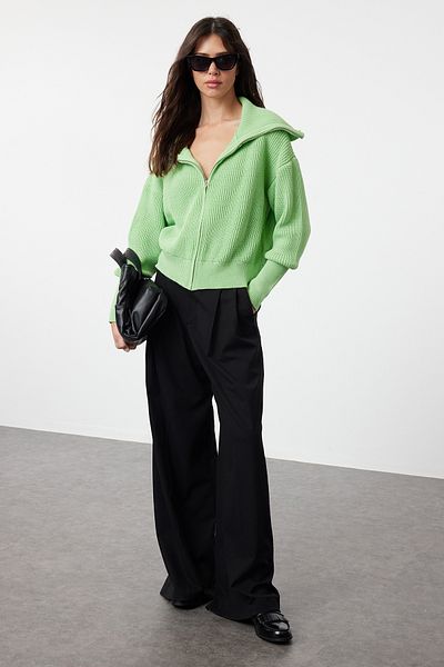 Trendyol Collection Breite Strickjacke mit Umlegekragen und Reißverschluss – Mint TWOAW24HI00072