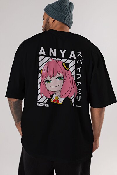 Ankhises Anya SPYX FAMILY Anime Πίσω εμπριμέ Μαύρο μπλουζάκι Oversize Ανδρικό...