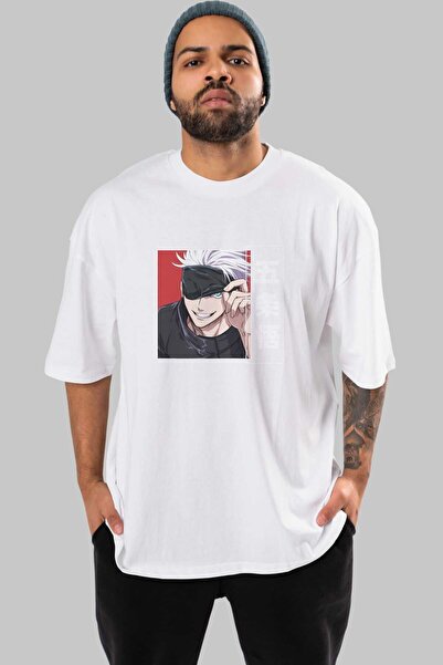 Ankhises JUJUTSU KAISEN Anime Prednja strana Štampano Bela Oversize kroj T-sh...