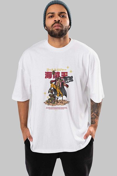 Ankhises Tricou alb oversize cu imprimeu în față Roger Anime Bărbați Femei