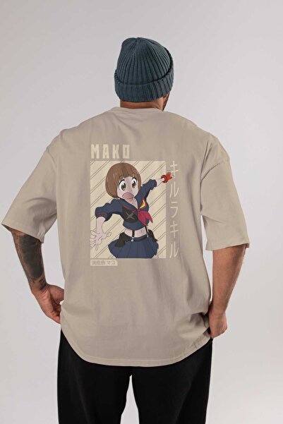 Ankhises Mako Mankanshoku 1 Anime Leđa Štampano Bež Oversize kroj T-shirt 100...