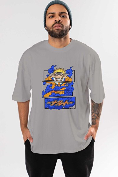 Ankhises Naruto uzumaki Tricou supradimensionat gri cu imprimeu anime 100% bu...