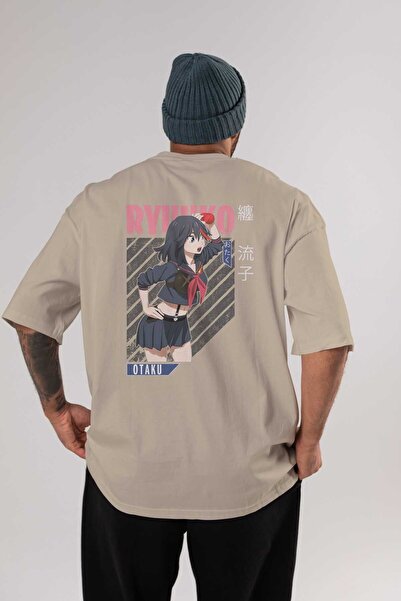 Ankhises Ryuuko Matoi 6 Anime Leđa Štampano Bež Oversize kroj T-shirt 100% pa...