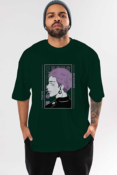 Ankhises Takashi Mitsuya Anime Front Štampano Emerald Green Oversize kroj T-s...