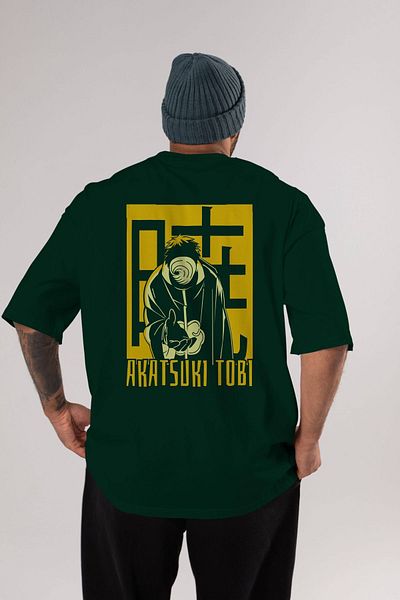 Ankhises AKATSUKI OBITO NARUTO Anime Πίσω Εκτύπωση Σμαραγδένιο Πράσινο Μπλουζάκι Oversize βαμβακερό Ανδρικό Γυναικείο