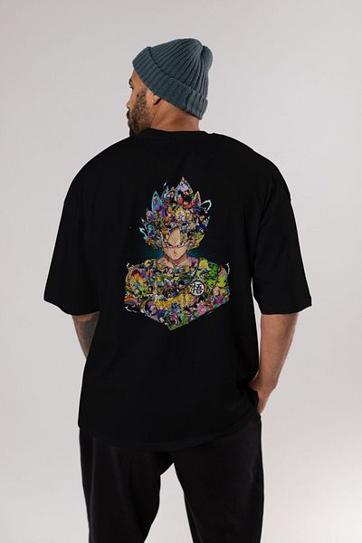Ankhises Tricou supradimensionat negru cu model Dragon Ball Anime - Bărbați Femei