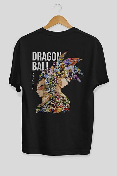Ankhises DRAGON BALL ART (5) Tricou negru oversize cu imprimeu pe spate pentru bărbați și femei
