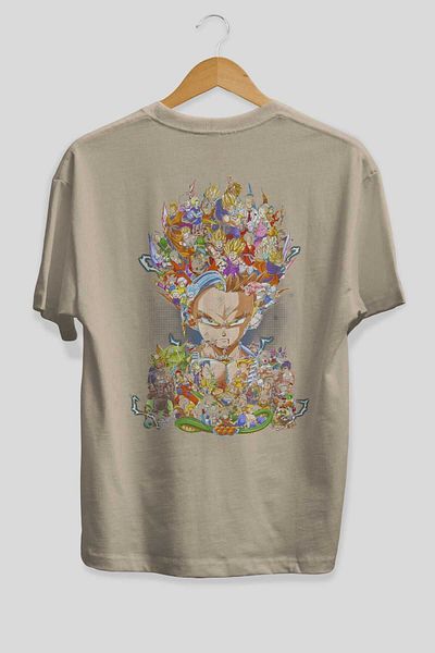 Ankhises DRAGON BALL ART (2) - Tricou supradimensionat bej cu model anime 100% bumbac Bărbați Femei