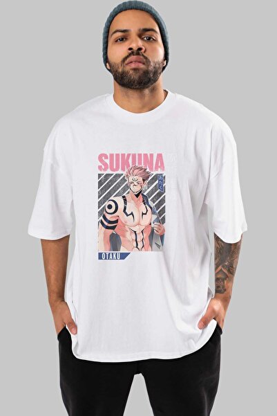 Ankhises Sukuna Ryoumen 1 Anime Sa deznom Bela Oversize kroj T-shirt - Muškar...