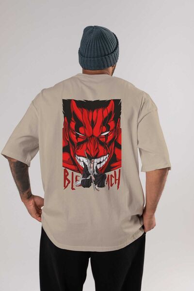 Ankhises KENPACHI ZARAKI BLEACH Anime Back Printed Beige Oversize μπλουζάκι 100% βαμβάκι Ανδρικά Γυναικεία