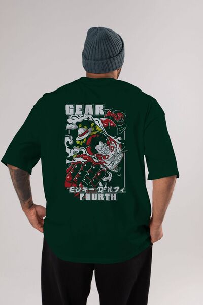 Ankhises LUFFY gear fourth Anime Back Štampano Emerald Green Oversize kroj T-...