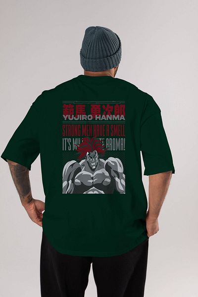 Ankhises YUJIRO HANMA Anime Back Printed Emerald Green Υπερμεγέθη μπλουζάκι βαμβακερό Ανδρικό Γυναικείο