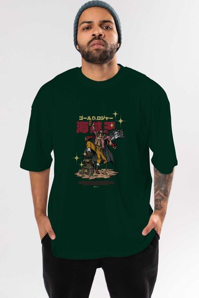 Ankhises Roger Anime Front Štampano Emerald Green Oversize kroj T-shirt Muška...