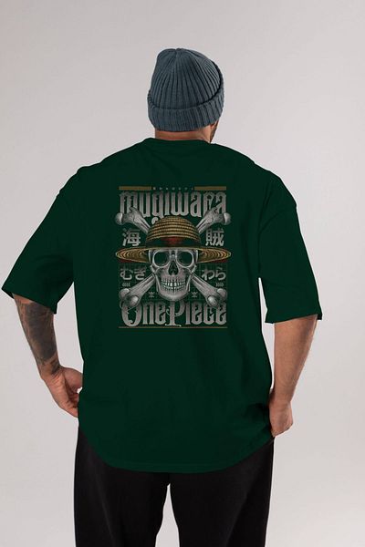 Ankhises ONE PIECE (2) Anime Back Printed Emerald Green Υπερμεγέθη μπλουζάκι βαμβακερό Ανδρικό Γυναικείο