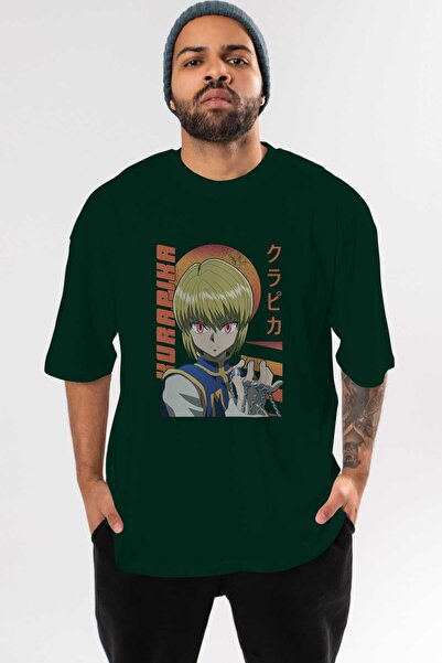 Ankhises Kurapika 5 (2) Anime Front Štampano Emerald Green Oversize kroj T-sh...
