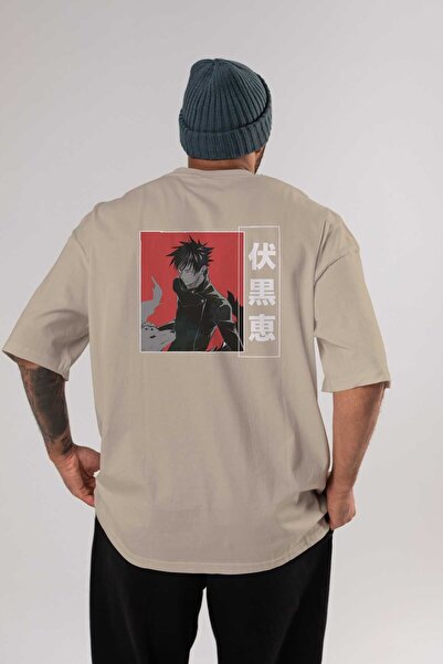 Ankhises Megumi Fushiguro Anime Leđa Štampano Bež Oversize kroj T-shirt 100% ...