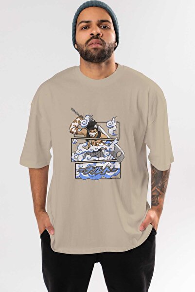 Ankhises Zabuza Momochi Anime Front Štampano Bež Oversize kroj T-shirt Muškar...