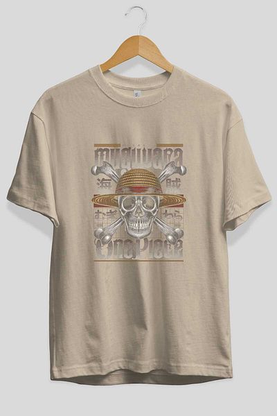 Ankhises ONE PIECE (2) Tricou supradimensionat bej cu imprimeu anime pentru bărbați și femei