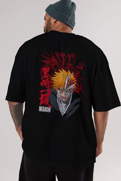 Ankhises ICHIGO KUROSAKI VIZARD Tricou negru cu imprimeu pe spate anime Bărbați Femei
