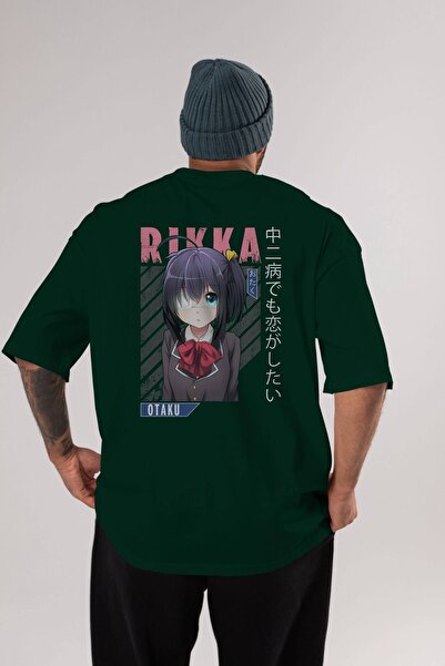Ankhises Rikka Takanashi 9 Anime Arka Štampano Emerald Green Oversize kroj T-...