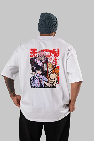 Ankhises CHAINSAWMAN CREW Аніме з принтом на спині Біла футболка оверсайз 100...