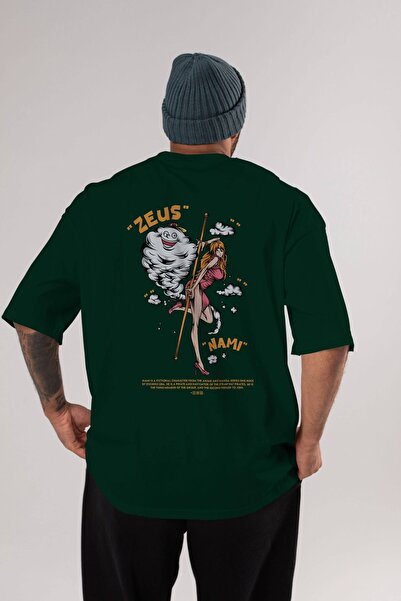 Ankhises Zeus Nami Anime з малюнком - смарагдово-зелена oversize бавовняна фу...