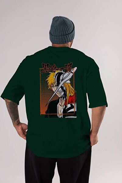 Ankhises thelust Anime Back Štampano Emerald Green Oversize kroj T-shirt Pamu...