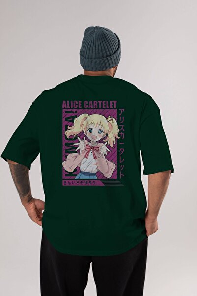 Ankhises Alice Cartelet 12 Anime Back Štampano Emerald Green Oversize kroj T-...