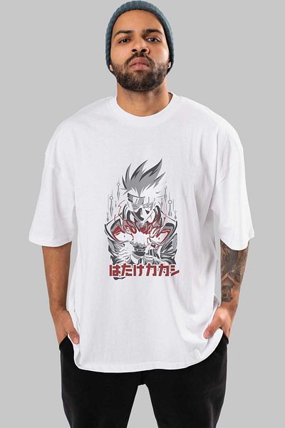 Ankhises KAKASHI HATAKE NARUTO 1 Tricou alb oversize cu imprimeu pe față Anime Bărbați Femei