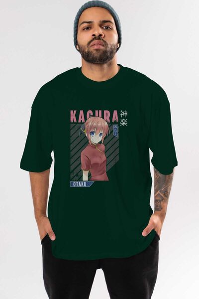 Ankhises Kagura GINTAMA Anime Front Štampano Emerald Green Oversize kroj T-sh...