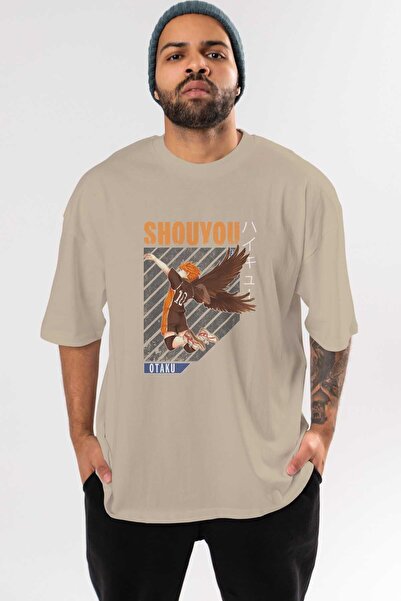 Ankhises Shouyou Hinata 10 Anime Prednja Štampano Bež Oversize kroj T-shirt M...