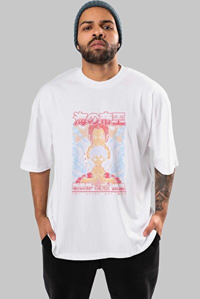 Ankhises ANIME MONKEY D. LUFF і SHANKS Біла футболка з принтом Oversize - Чол...