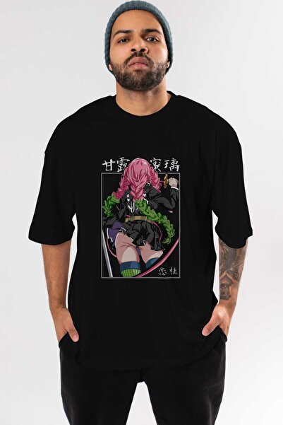 Ankhises DEMONSLAYER Anime Printed Black Oversize T-Shirt - Ανδρικά Γυναικεία