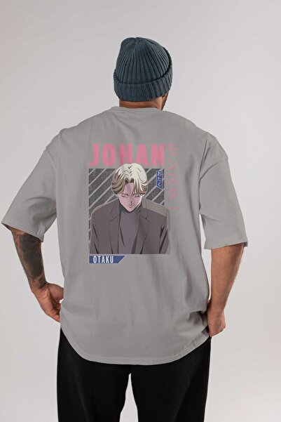 Ankhises Johan Liebert MONSTER Anime Pattern - Tricou supradimensionat din bumbac gri 100% bărbați-femei