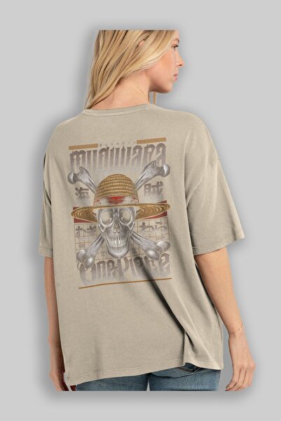 Ankhises ONE PIECE (2) Anime Back Printed Beige Oversize μπλουζάκι 100% βαμβάκι Ανδρικά Γυναικεία