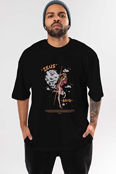 Ankhises Zeus Nami Anime з малюнком Чорна Oversize футболка - Чоловіча Жіноча