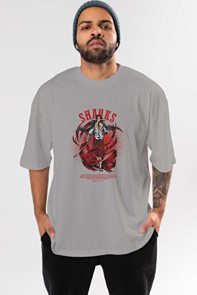 Ankhises Shanks Anime Переддрукована сіра футболка оверсайз 100% бавовна Чоло...