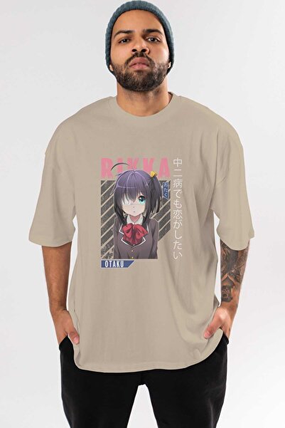 Ankhises Rikka Takanashi 9 Anime Prednja Štampano Bež Oversize kroj T-shirt M...